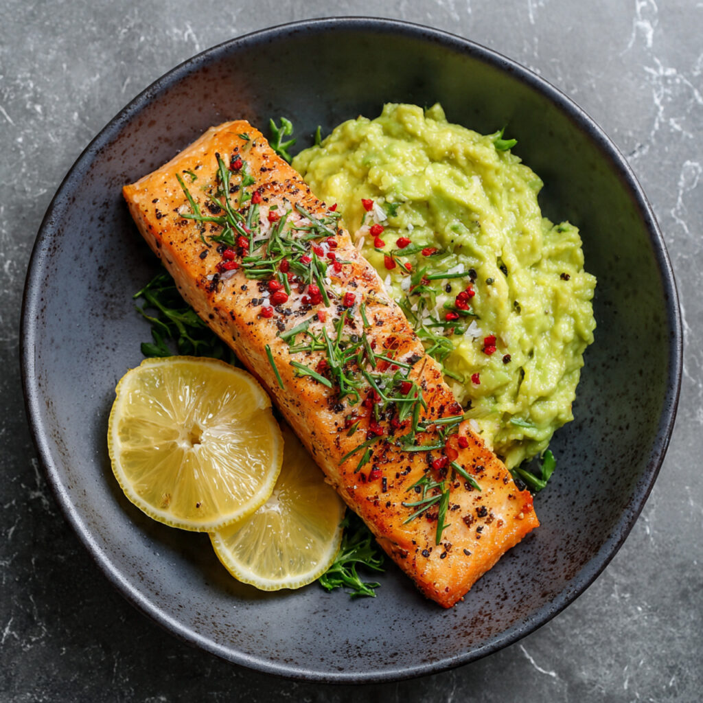 Baked Salmon with Avocado Mash