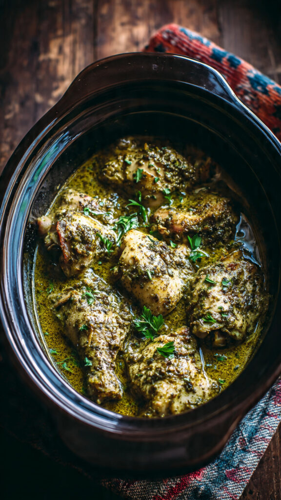 Creamy Crockpot Pesto Chicken That Practically Cooks Itself