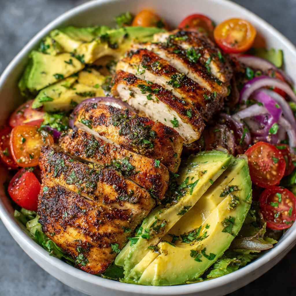 Keto Grilled Chicken Avocado Salad